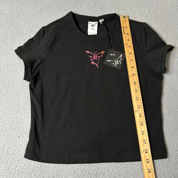 Puma x Dua Lipa Tee Womens M Black Short Sleeve Pullover Basic Slim T Shirt NEW - Picture 7 of 12